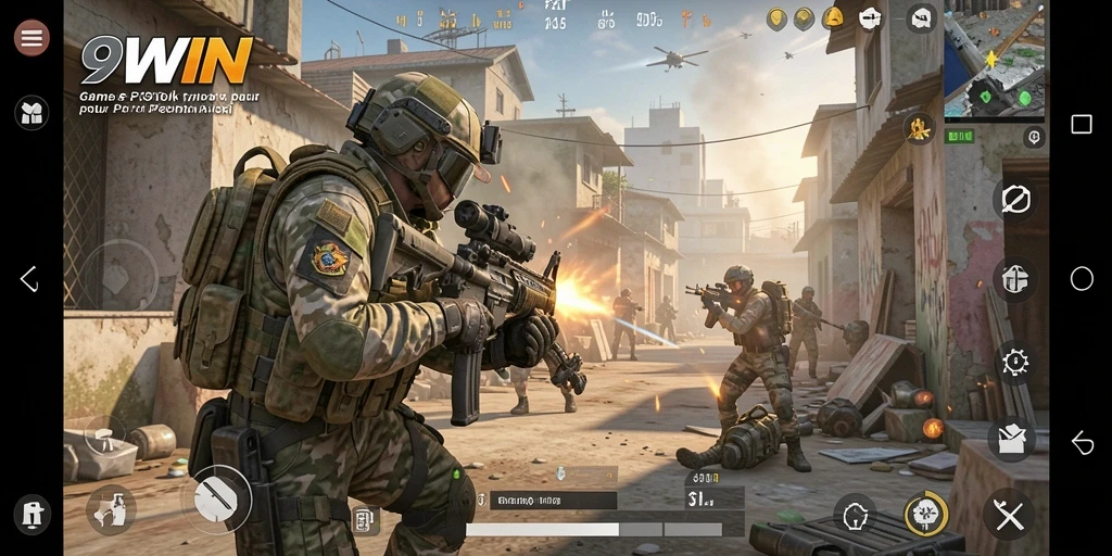 Tangkapan layar gameplay 9WIN yang menunjukkan aksi menegangkan di medan perang.