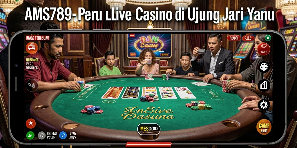 Screenshot gameplay AMS789 yang menunjukkan dealer profesional dan meja permainan.