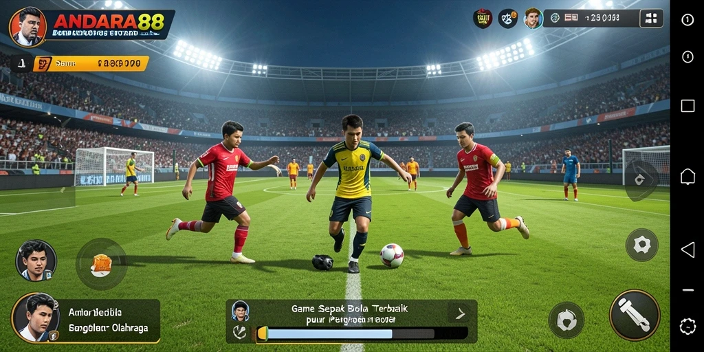 Tampilan menarik dari gameplay sepak bola yang seru dan kompetitif.
