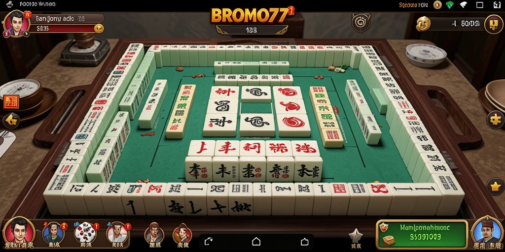 Tampilan gameplay Mahjong yang penuh warna dan menarik di BROMO77.