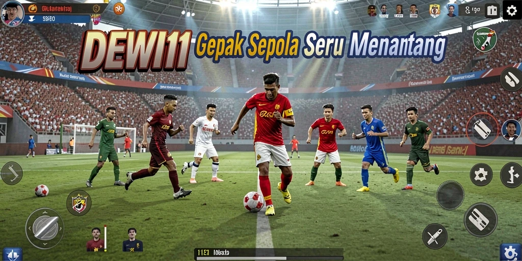 Screenshot DEWI11 menunjukkan pertandingan sepak bola yang mendebarkan.