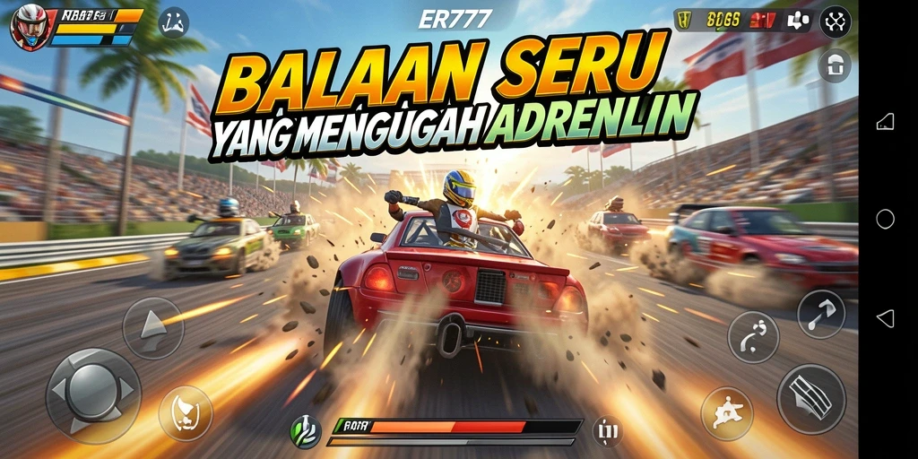 Screenshot utama ER777 menampilkan aksi balapan yang mendebarkan.