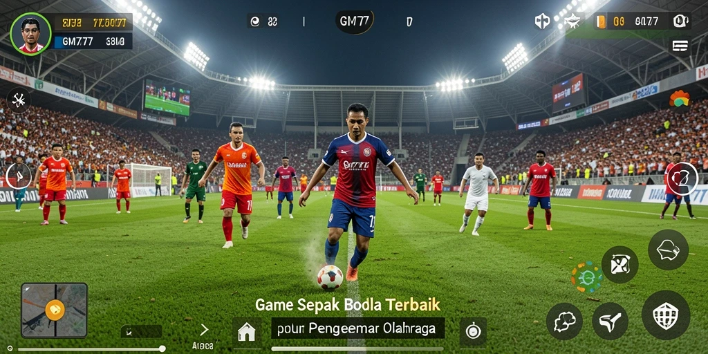 Screenshot utama gameplay <strong>GM777</strong> menunjukkan pertandingan sepak bola yang mendebarkan.