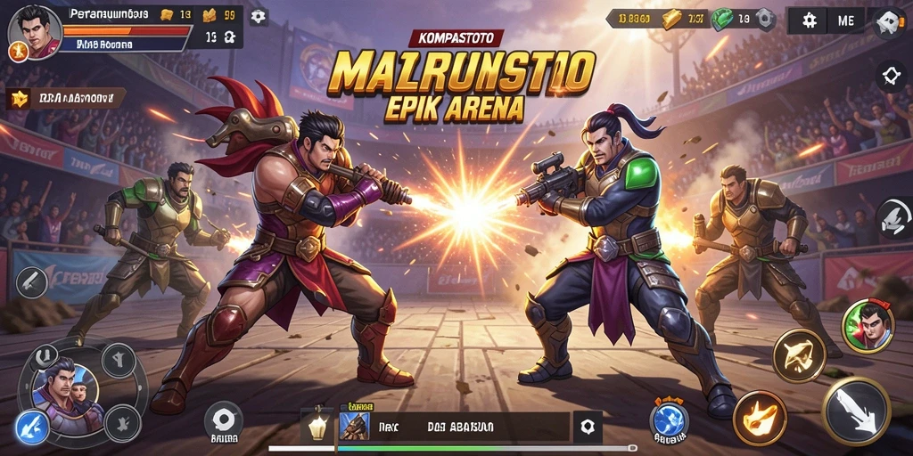 Screenshot utama KOMPASTOTO menampilkan aksi pertarungan yang mendebarkan.