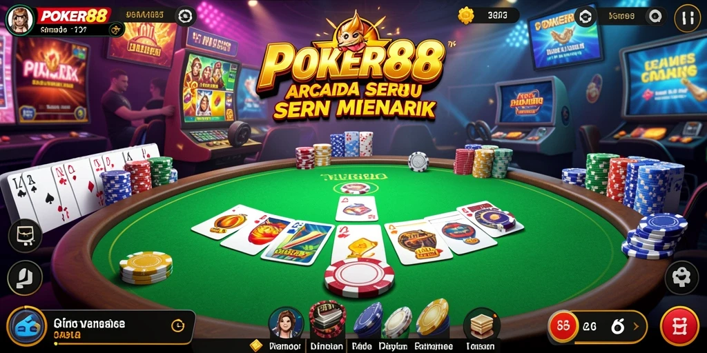 Tampilan gameplay seru dalam POKER88 di lingkungan arcade.